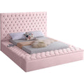 Bliss Collection Modern | Contemporary Velvet Upholstered Bed with Deep Button Tufting and Storage Compartments in Rails and Footboard, Pink, Queen