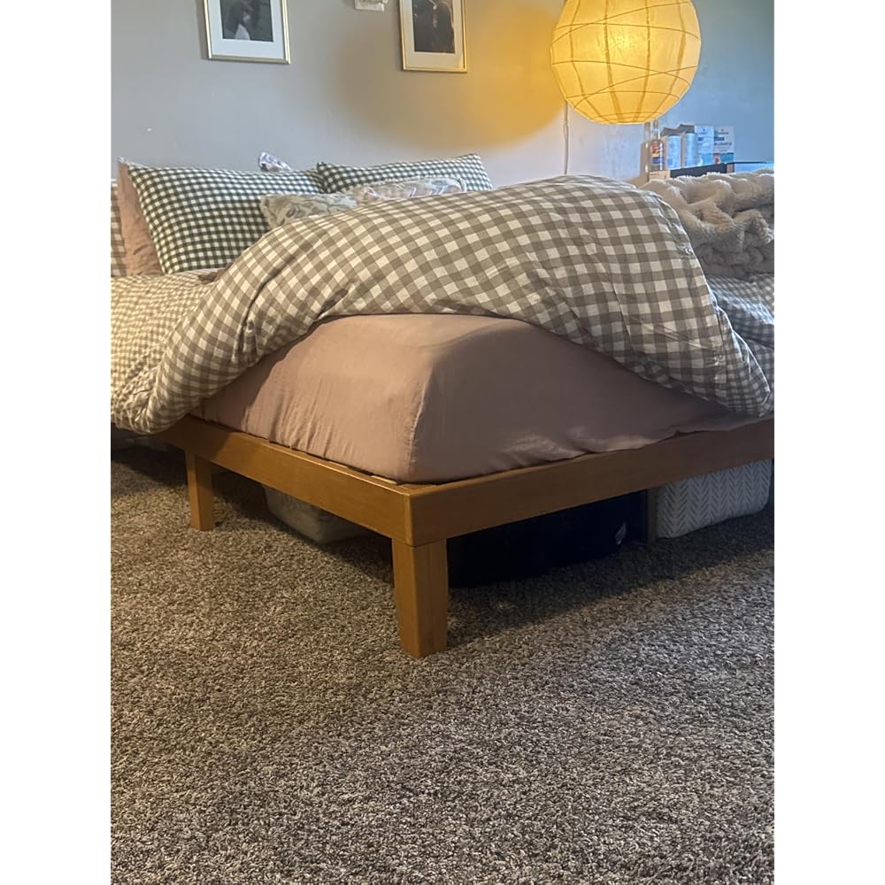 Naturalista Classic 16 Inch Solid Wood Platform Bed with Wooden Slats, Natural Pine, Queen