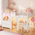 Twin Low Loft Bed with Desk & 4 Storage Drawers, Smart LED Lights, White