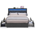 Full Bed Frame, 4 Storage Drawers on Wheels, Charging Station