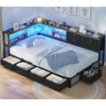 Corner Bed Frame with Charging Station & Led Lights, Black & Gray