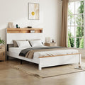 Farmhouse Wooden Bed Frame with Storage Headboard and Touch LED for Bedroom, Queen Size Platform Bed with Dual USB Ports and Metal Slats Support, No Box Spring Needed