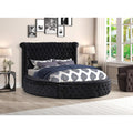 Lexi Round Upholstered Velvet Platform Bed Frame, Black - King