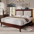 Solid Wood Queen Bed Frame 41.5” Tall Diamond-Tufted Upholstered Headboard, American Classic Flat-Top Bed, Stable Structure, Wood Slats Support, Noise-Free, No Box Spring Needed, Redish Brown