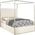Porter Collection Modern | Contemporary Velvet Upholstered Bed with Deep Detailed Tufting and Chrome Canopy, White, King
